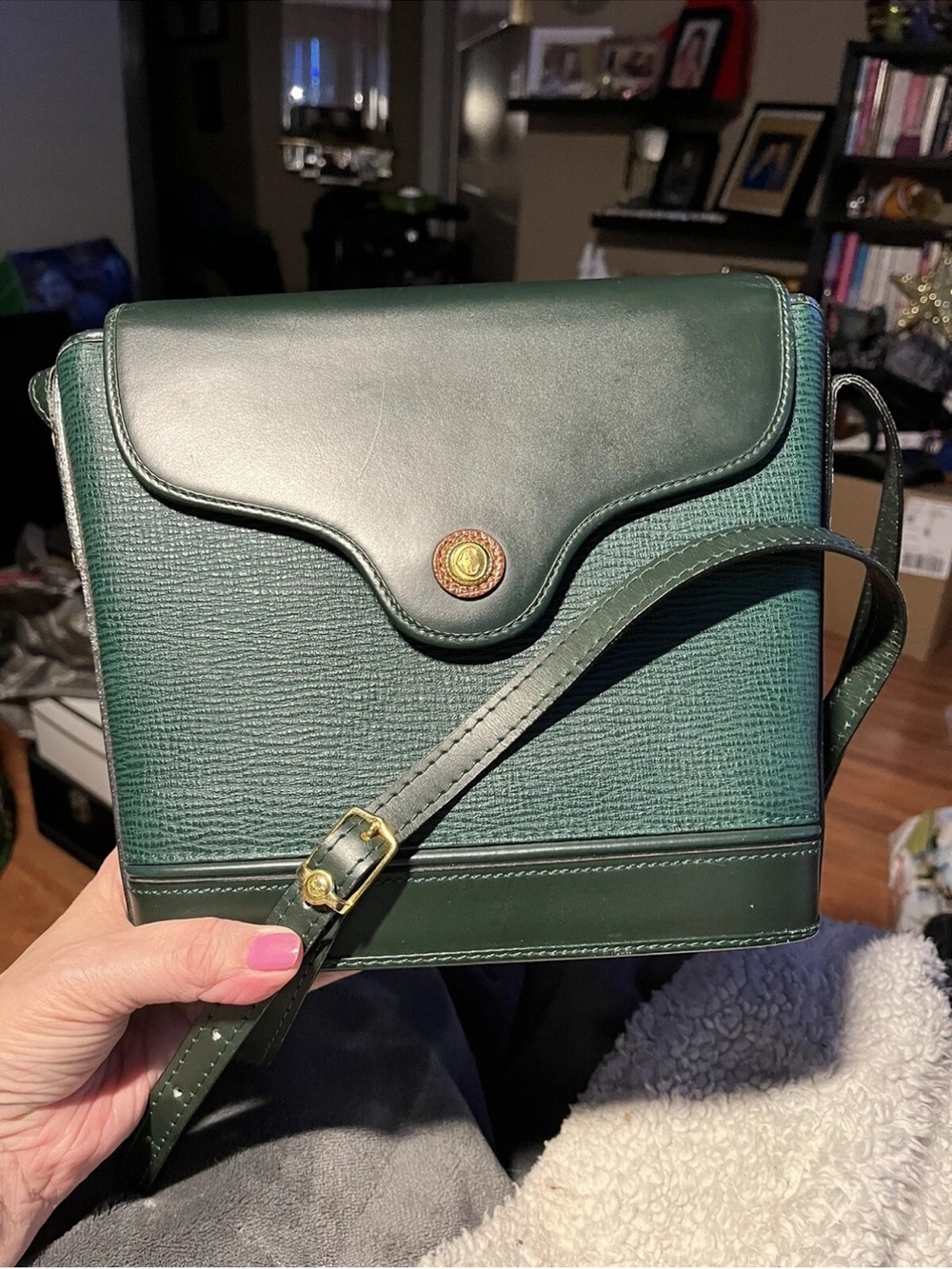 Vintage Philippe Charriol Green Textured Leather Purse with Gold Plated Details